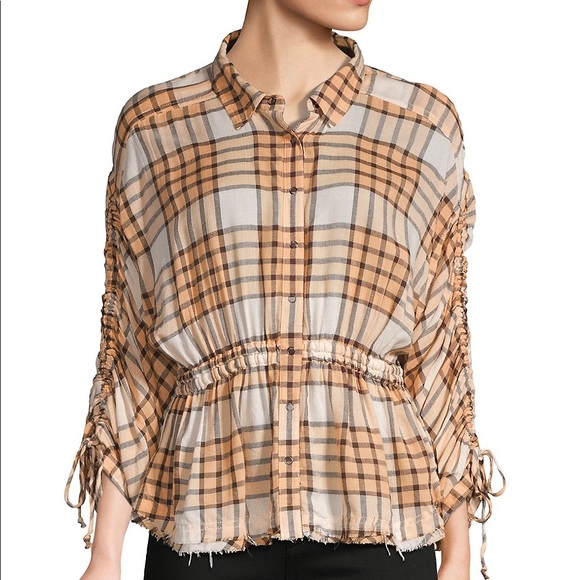 NWOT Free People plaid button down shirt size XS - Picture 5 of 7